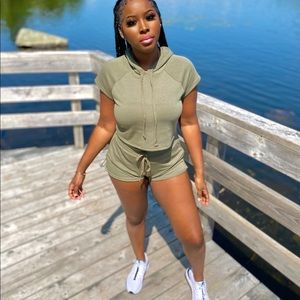 Green crop top and shorts set